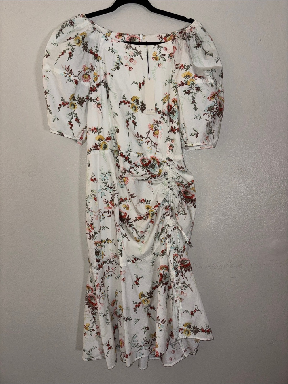 La Vie Rebecca Taylor En Rose White Floral Ruched Midi Dress